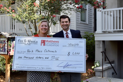 Fox & Weeks presents Matthews Children’s Foundation  grant to Park Place Outreach